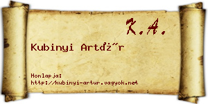 Kubinyi Artúr névjegykártya